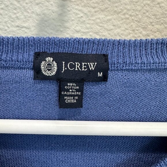 J.Crew Cotton & Cashmere Blue V-Neck Long Sleeve Knit Sweater Medium - Picture 2 of 4